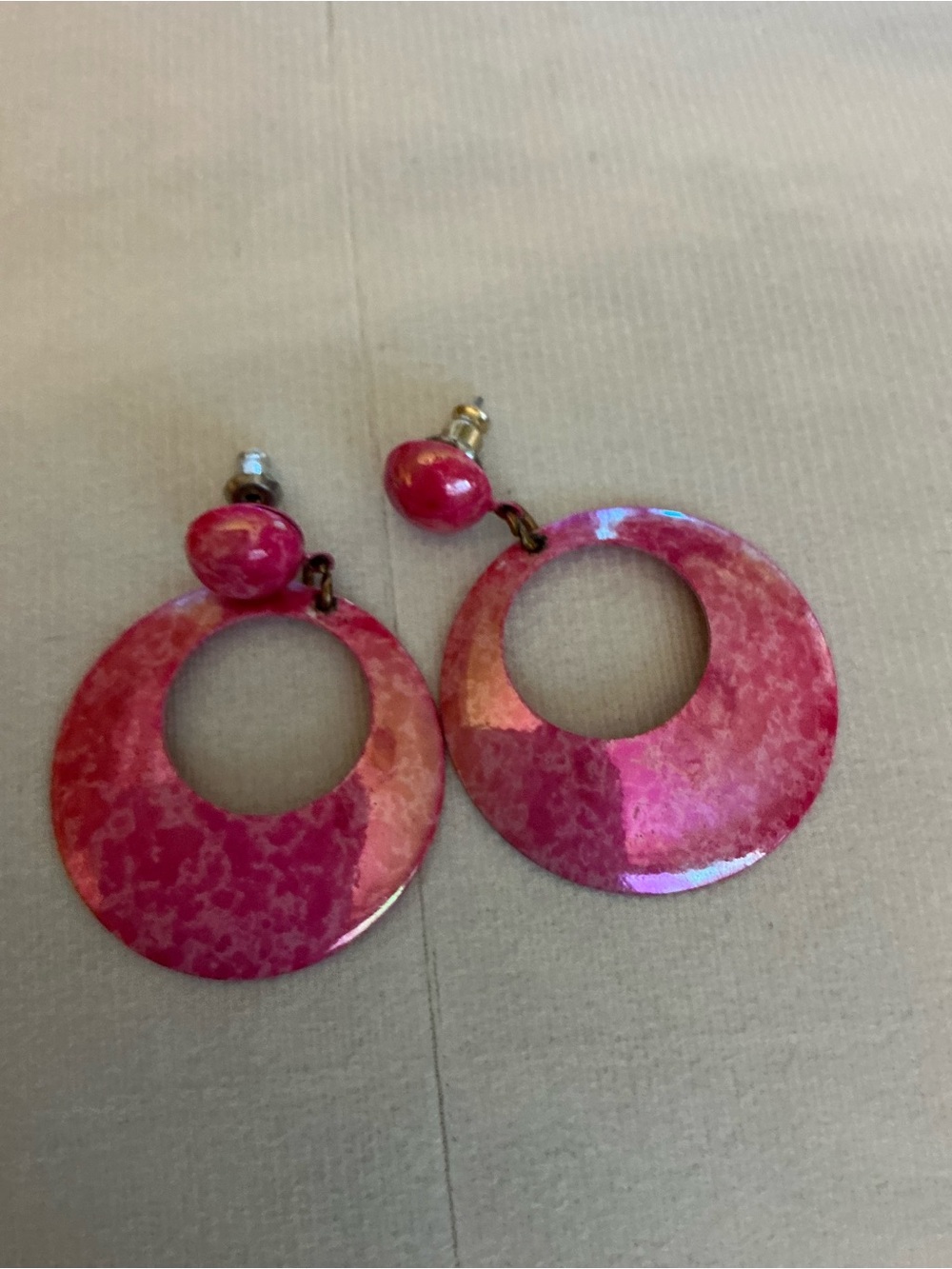 Fuchsia Marbled Open Circle Drop Earrings